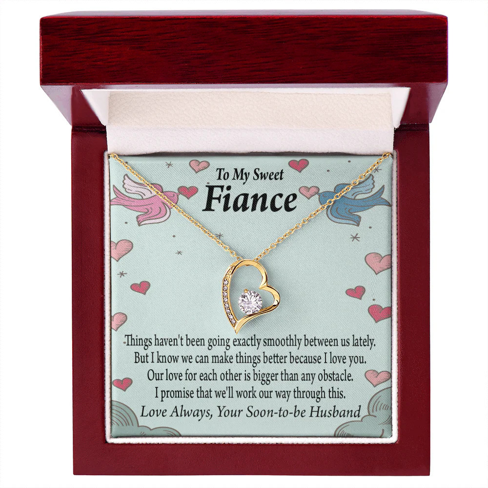 Fiancee Love Wins Forever Love CZ Heart Necklace Yellow Gold Luxury Box